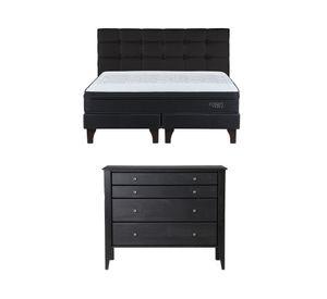 Cama europea King Tempo + base dividida + respaldo Issey + cómoda Baker