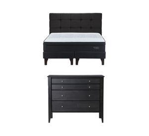 Cama europea 2 plazas Tempo + base dividida + respaldo Issey + cómoda Baker