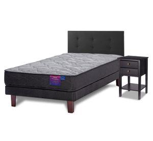 Cama europea 1.5 plazas Therapedic Plus + respaldo Royal negro + velador Rover