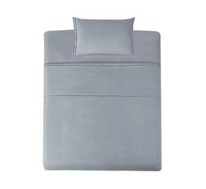 Juego de sábanas 1 plaza microfibra Bordada gris