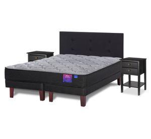 Cama europea 2 plazas Therapedic Plus base dividida + respaldo Royal negro + veladores Rover