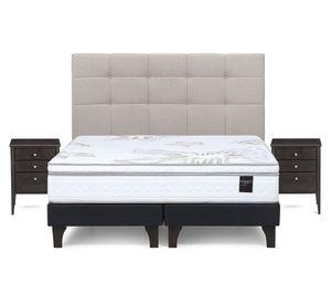 Cama europea 2 plazas base dividida Art 4 + Set Issey Niebla