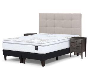 Cama europea 2 plazas base dividida Art 4 + Set Issey Niebla