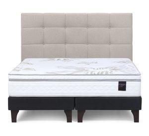 Cama europea 2 plazas base dividida Art 4 + Respaldo Issey Niebla