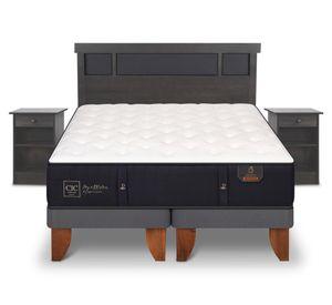 Cama europea 2 plazas Base Dividida Premium + Set Dublin azul/gris