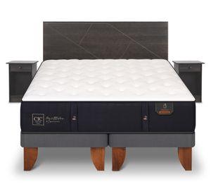Cama europea 2 plazas Base Dividida Premium + Set Villarrica azul/gris
