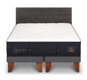 Cama europea King Súper Premium +  Respaldo Villa azul/gris
