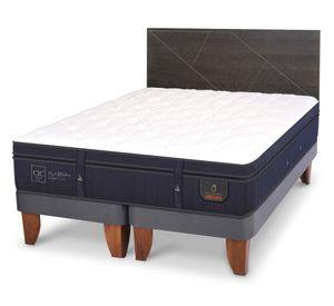 Cama europea King Súper Premium +  Respaldo Villa azul/gris