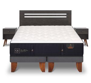 Cama europea 2 plazas Base Dividida Premium + Set Munich azul/gris