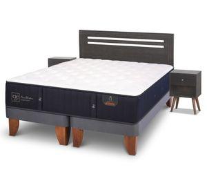 Cama europea 2 plazas Base Dividida Premium + Set Munich azul/gris
