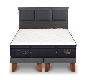 Cama europea King Súper Premium +  Respaldo Torino azul/gris