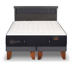 Cama europea King Premium + Respaldo Dublin azul/gris