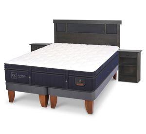 Cama europea 2 plazas Base Dividida Súper Premium + Set Dublin azul/gris