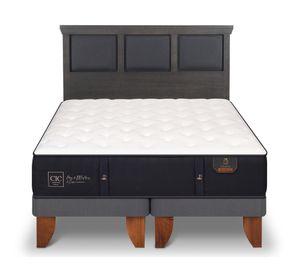 Cama europea King Premium + Respaldo Torino azul/gris