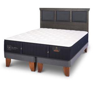 Cama europea King Premium + Respaldo Torino azul/gris