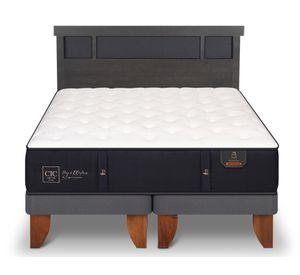Cama europea 2 plazas Base Dividida Premium + Respaldo Dublin azul/gris