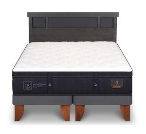 Cama europea King Súper Premium + Respaldo Dublin azul/gris