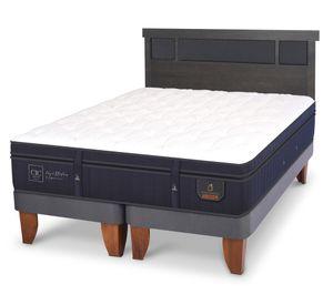 Cama europea King Súper Premium + Respaldo Dublin azul/gris