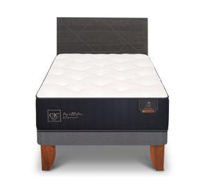 Cama europea 1.5 plazas Premium +  Respaldo Villarrica azul/gris