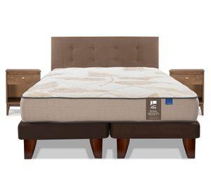 Cama europea Dual Sensity king base dividida + respaldo Royal café + veladores Atenas