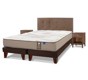 Cama europea Dual Sensity king base dividida + respaldo Royal café + veladores Atenas