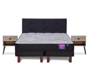 Cama europea Therapedic Plus 2 plazas base dividida + respaldo Royal  + 2 veladores Rock