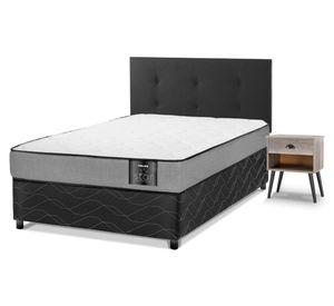 Cama americana Star 1.5 plazas + respaldo Royal negro + velador Rock
