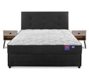 Cama americana Therapedic Plus 2 plazas base dividida + respaldo Royal negro + veladores Rock
