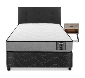 Cama americana Star 1 plaza + respaldo Royal negro + velador Rock