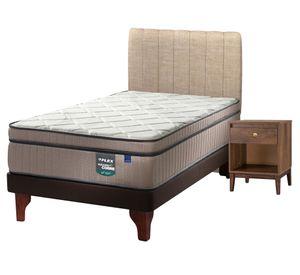 Cama europea Máximo Cobre 1.5 plazas + respaldo Tubular beige + velador Atenas