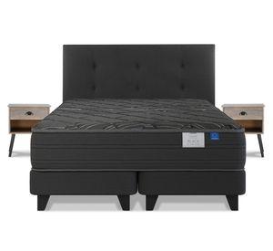 Cama europea Black 2 plazas base dividida + respaldo Royal + velador Rock