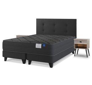 Cama europea Black 2 plazas base dividida + respaldo Royal + velador Rock