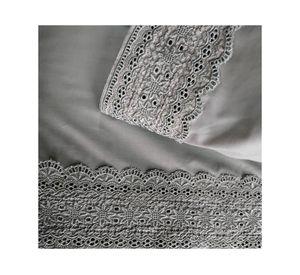 Juego de sábanas 1 plaza 180 hilos broderie gris