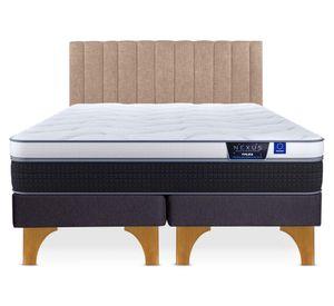 Cama europea king Nexus base dividida + respaldo Tubular beige