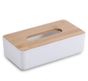 Contenedor pañuelos bambú/blanco 24x12.8x7.5 cm