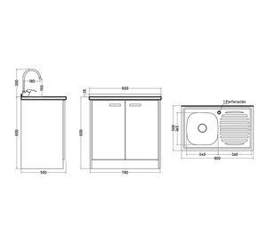 Mueble base lavaplatos 80 cm derecho MUE-KCO80/661BD0 blanco/café Tebisa.