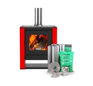 Estufa a leña Gold 500 BV rojo 12200 W + kit de instalación
