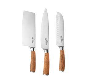 Taco base acacia + 3 cuchillos