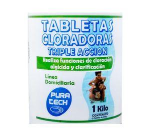 Cloro tableta piscina 1 kg Triple acción Pura tech