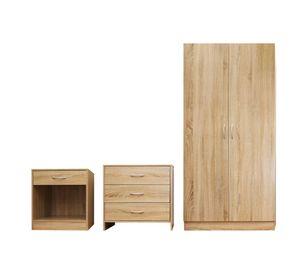 Combo Clóset 2 puertas + Cómoda 3 cajones + Velador 1 cajón natural