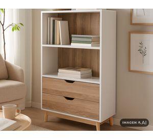 Librero 2 cajones Florencia natural/blanco M+Design