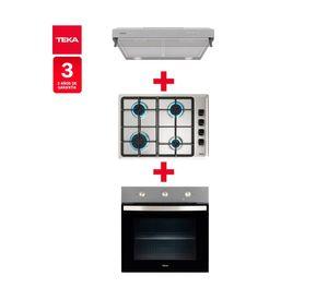 Kit empotrable horno HBB-4460 SS 72 lt + encimera HLX 540 KBB0C IX + campanaCX 62120 KOS inox