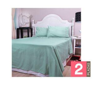 Juego sábanas 2 plazas microfibra Broderie Santorini verde