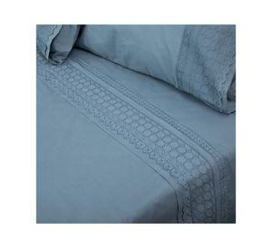 Juego sábanas 2 plazas 144H broderie Amalia azul