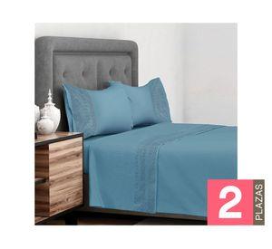 Juegode sábanas 2 plazas Broderie mariane azul 144 hilos