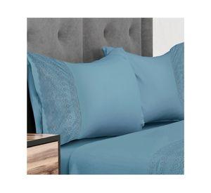 Juegode sábanas 2 plazas Broderie mariane azul 144 hilos