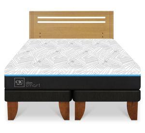 Cama europea Green Infinity 2 plazas base dividida + respaldo Munich mostaza