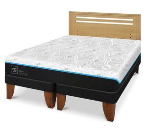 Cama europea Green Infinity 2 plazas base dividida + respaldo Munich mostaza