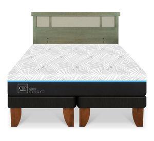 Cama europea Green Infinity 2 plazas base dividida + respaldo Dublin olivo