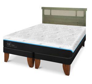 Cama europea Green Infinity 2 plazas base dividida + respaldo Dublin olivo